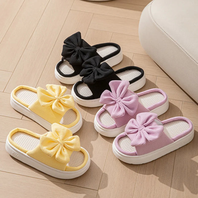 Women's Bowknot Slippers - Thick Sole, Non-Slip Indoor Shoes