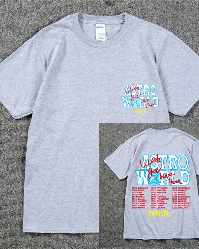 New Summer Hip Hop T Shirt Men Women Cactus Jack Harajuku T-Shirts WISH YOU WERE HERE Letter Print Tee Tops Fashion streetwear