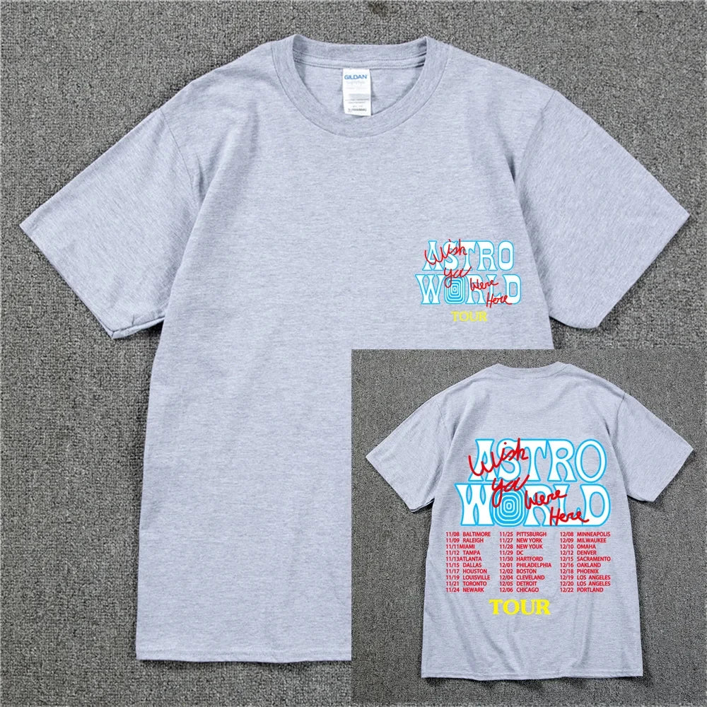 New Summer Hip Hop T Shirt Men Women Cactus Jack Harajuku T-Shirts WISH YOU WERE HERE Letter Print Tee Tops Fashion streetwear