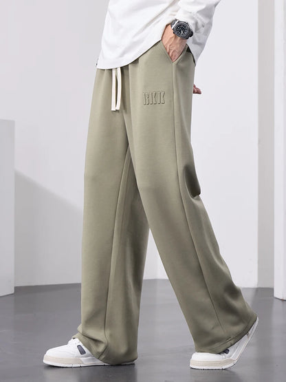 Men's Cotton Wide Leg Sweatpants with Drawstring & Letter Print – Comfortable Straight Fit Joggers