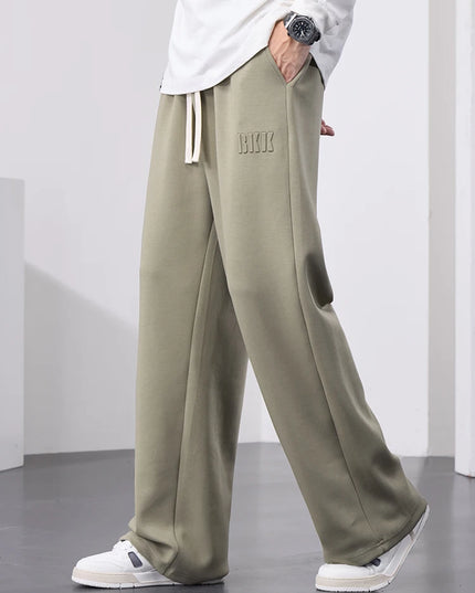 Men's Cotton Wide Leg Sweatpants with Drawstring & Letter Print