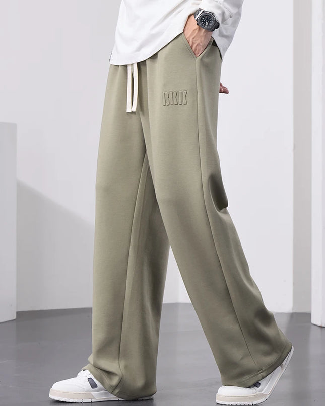 Men's Cotton Wide Leg Sweatpants with Drawstring & Letter Print