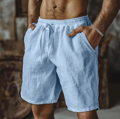 Men's Casual Linen Shorts with Elastic Waist