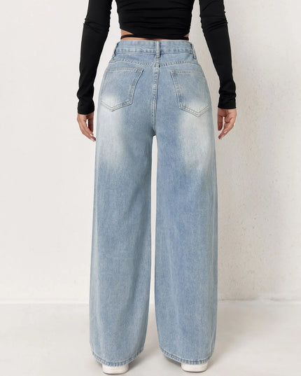 Women's Wide Leg Denim Jeans - Loose Fit Pants