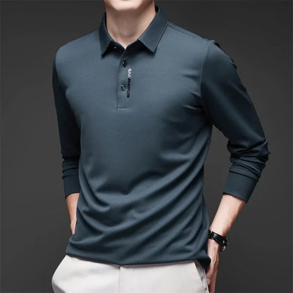 Men's Breathable Casual Long Sleeve Polo Shirt