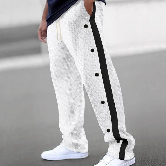 Men's Loose Fit Drawstring Joggers with Side Buttons