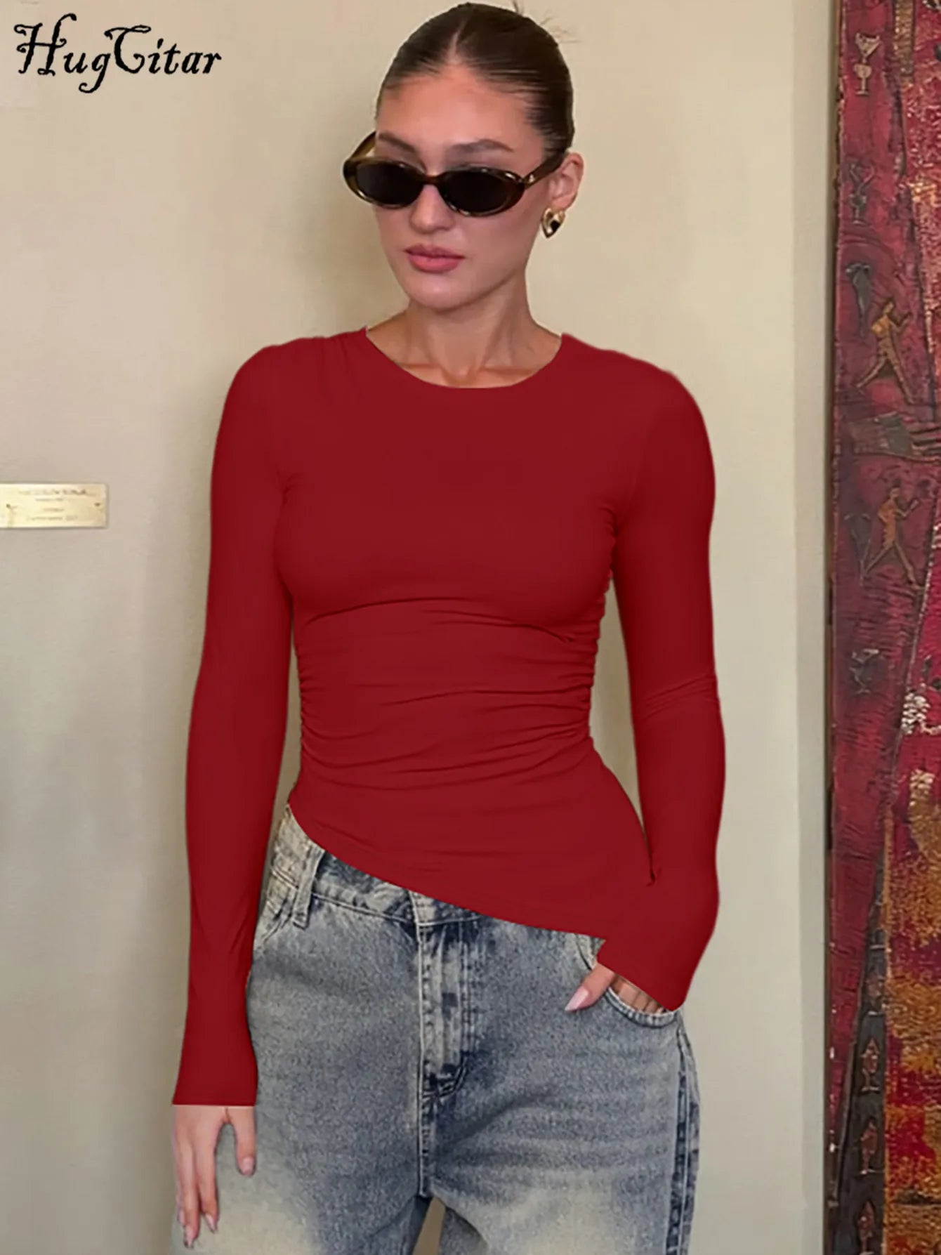 Hugcitar Women's Long Sleeve Irregular Slim Fit Sweater