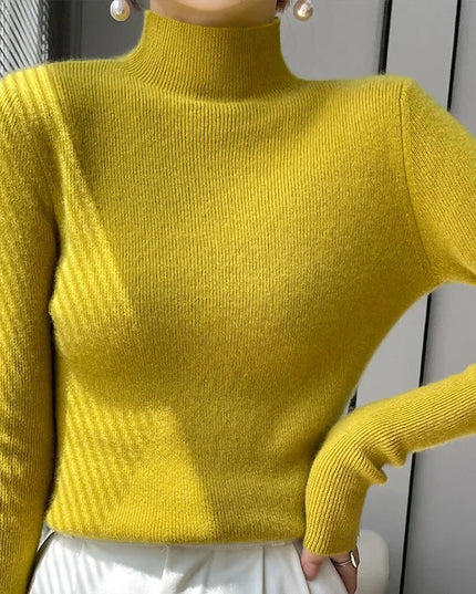 Ribbed Neck Sweater for Women - Fitted Knitted Pullovers
