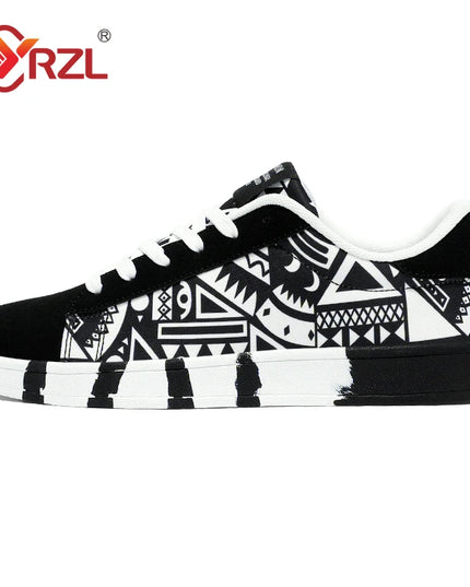 YRZL Men's Canvas Lace-Up Sneakers with Geometric Design