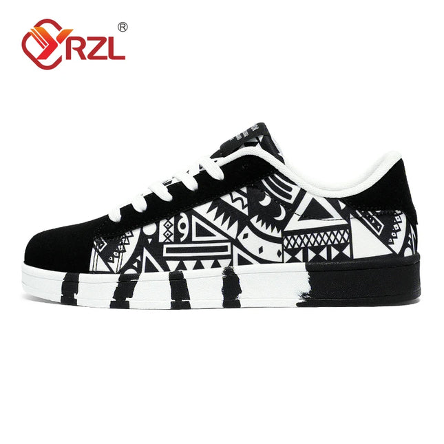 YRZL Men's Canvas Lace-Up Sneakers with Geometric Design