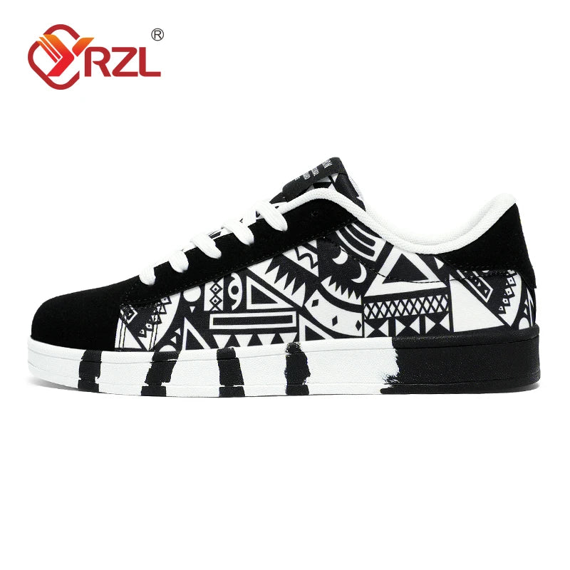 YRZL Men's Canvas Sneakers - Geometric Style Lace-Up Casual Shoes with Graffiti Design