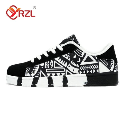 YRZL Men's Canvas Sneakers - Geometric Style Lace-Up Casual Shoes with Graffiti Design