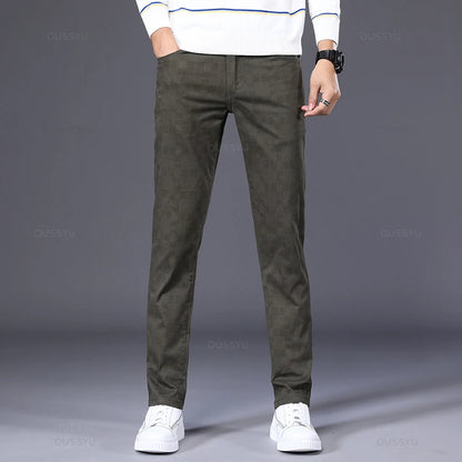 Men's Cotton Stretch Plaid Casual Pants - Slim Fit, Straight Fit, Classic Men's Trousers