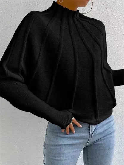 Knit Pullover Sweater with Batwing Sleeves for Women