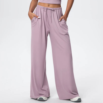 Women Drawstring Yoga Pants Wide Leg Loose Casual  Straight