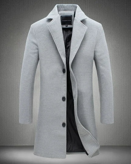 Mens Slim Fit Long Cotton Wool Blend Windbreaker Coat - Various Colors