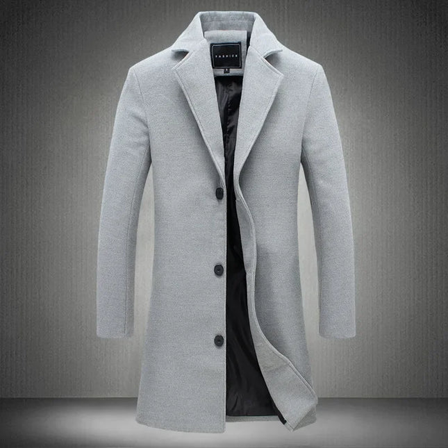 Mens Slim Fit Long Cotton Wool Blend Windbreaker Coat - Various Colors