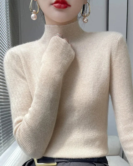 Ribbed Neck Sweater for Women - Fitted Knitted Pullovers
