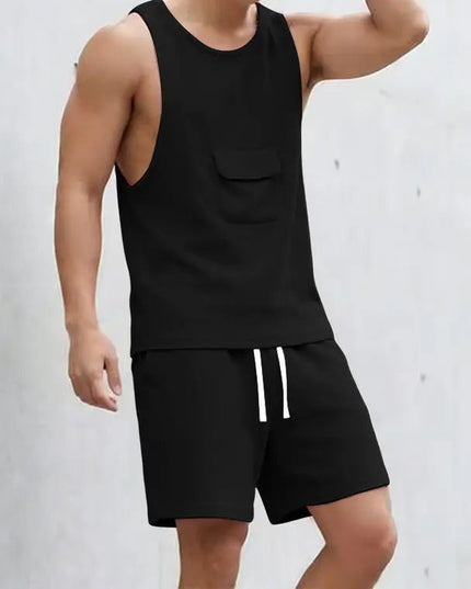 Incerun Men's Two-Piece Breathable Tank Top and Drawstring Shorts Set