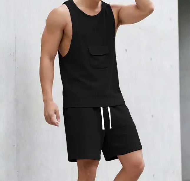 Incerun Men's Two-Piece Breathable Tank Top and Drawstring Shorts Set