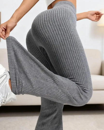 Women's High-Waisted Breathable Flared Trousers - Athleisure Fitness Pants with Stretch