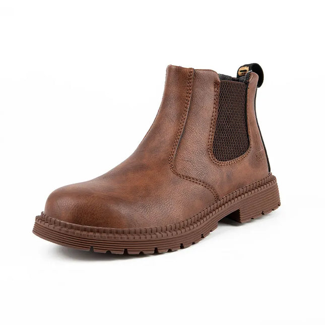 Waterproof Safety Work Shoes for Men - Steel Toe Leather Work Boots with Slip-Resistant Sole