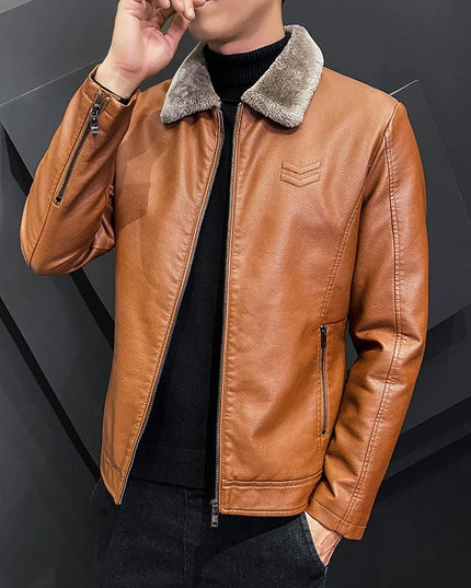 Men's Vintage Faux Leather Jacket with Faux Fur Collar - Various Colors