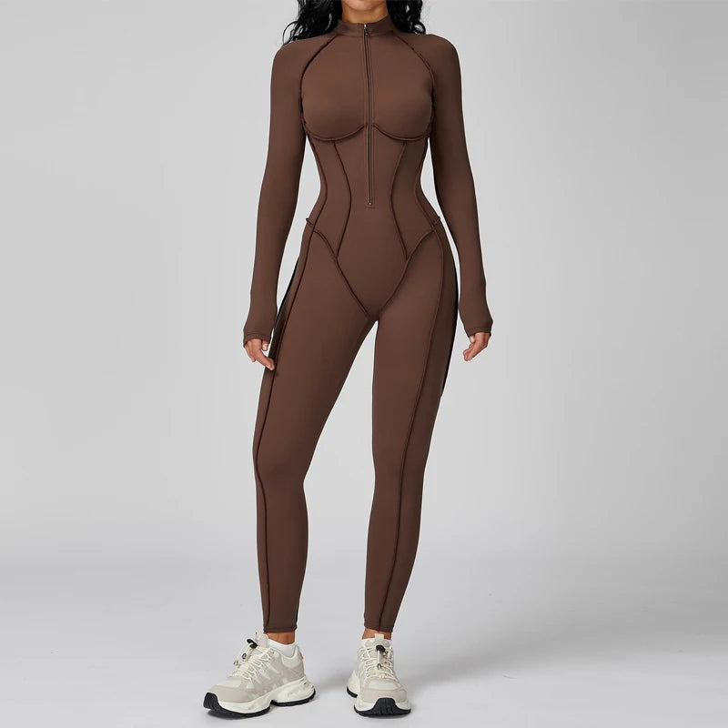 Women's Fitness Jumpsuit with Zipper - Activewear Bodysuit for Workout & Gym