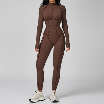 Women's Fitness Jumpsuit with Zipper - Activewear Bodysuit for Workout & Gym