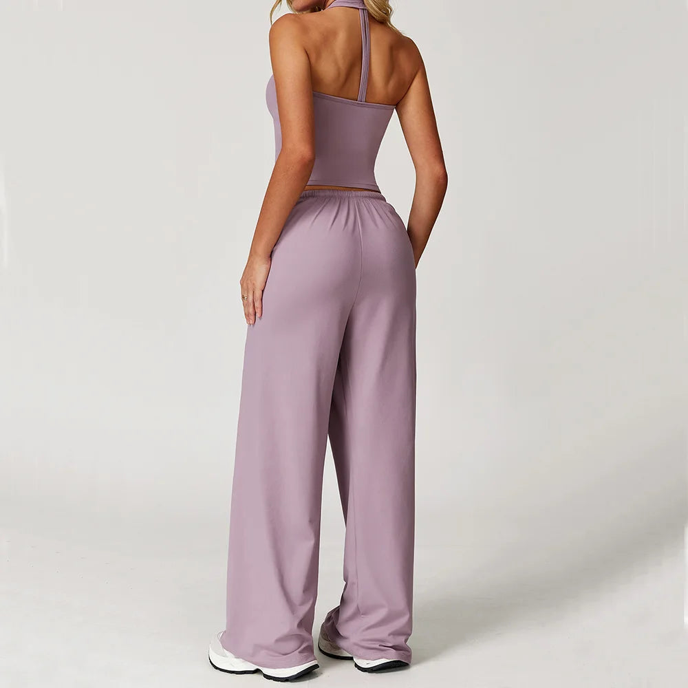 Women's High Waist Sweatpants and Cropped Vest Set – 2-Piece Stylish Activewear Outfit for Women