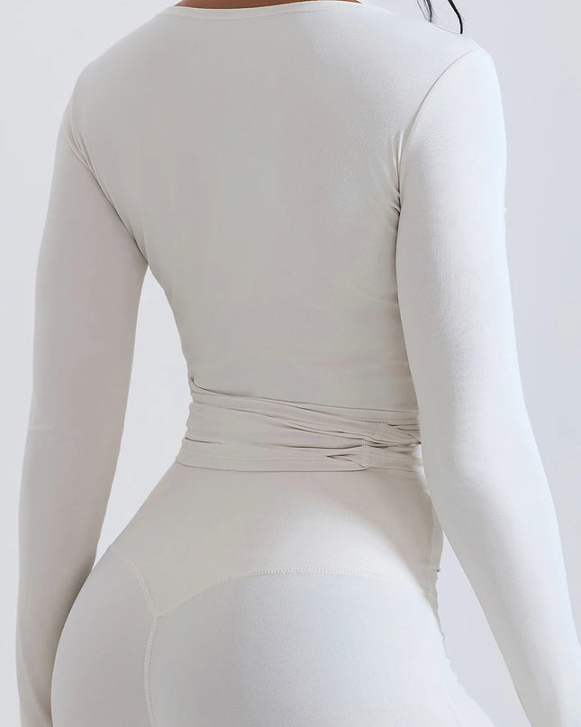 Women's Slim Fit Long Sleeve Cropped Sweater with Side Ribbon
