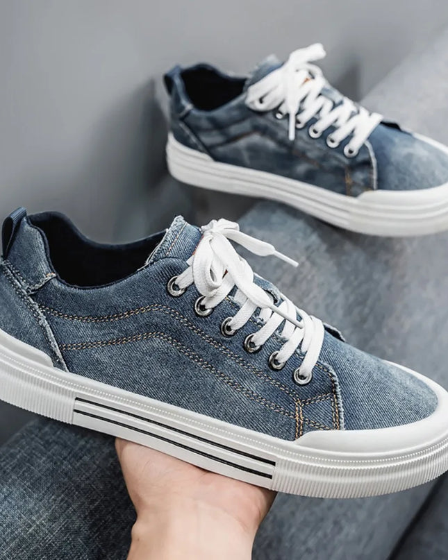Men's Vulcanized Canvas Lace-Up Sneakers – Stylish & Durable Casual Shoes