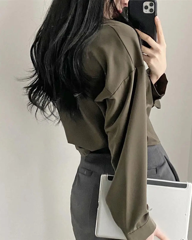 Women's Loose Fit Single-Breasted Solid Long-Sleeve Casual Shirt