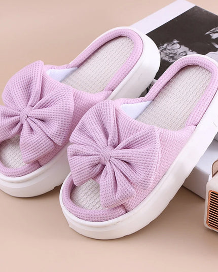 Women's Bowknot Slippers - Thick Sole, Non-Slip Indoor Shoes