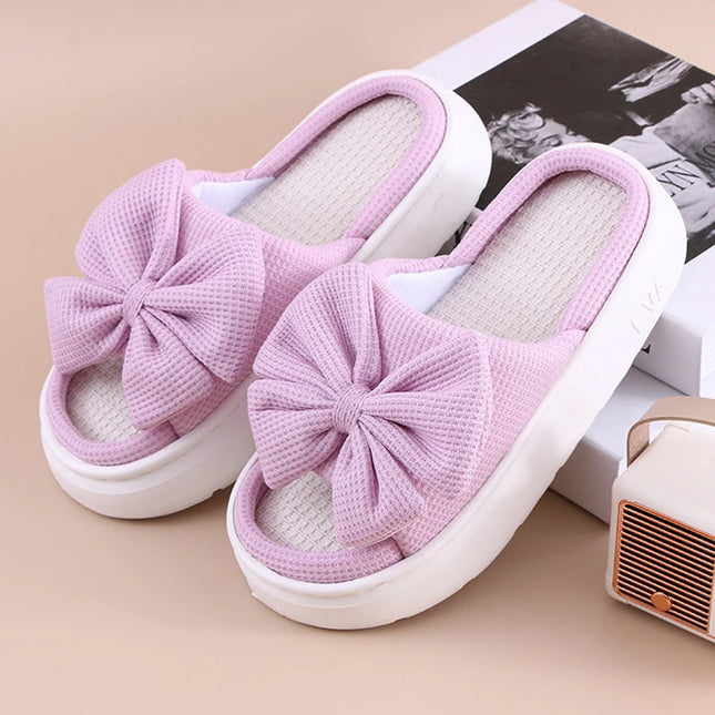 Women's Bowknot Slippers - Thick Sole, Non-Slip Indoor Shoes