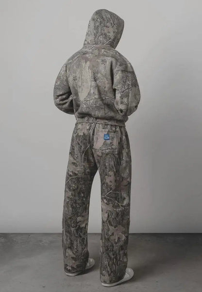 Oversized Camo Pattern Hooded Jacket and Elastic Waist Pants Set for Men