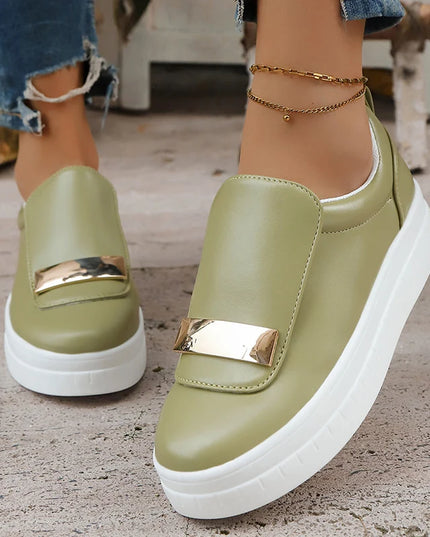 Lightweight Metal Decor Slip-On Sneakers for Women in PU Leather