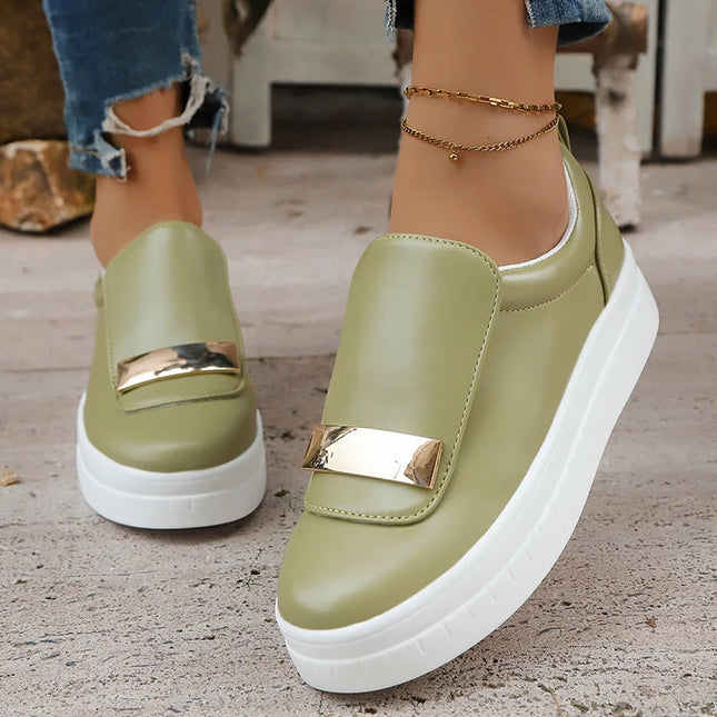 Lightweight Metal Decor Slip-On Sneakers for Women in PU Leather