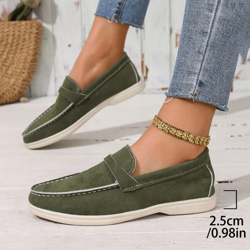 Women's Faux Suede Flat Shoes - Comfortable Loafers with Soft Sole