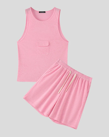 Incerun Men's Two-Piece Breathable Tank Top and Drawstring Shorts Set