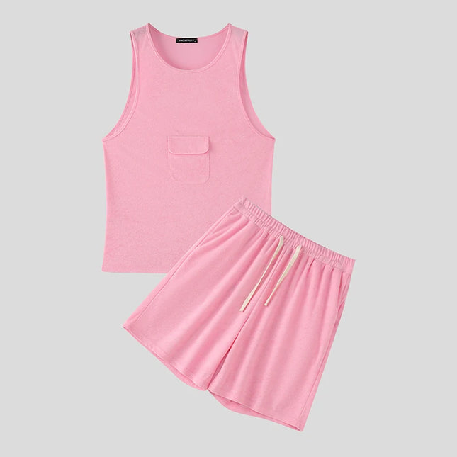 Incerun Men's Two-Piece Breathable Tank Top and Drawstring Shorts Set