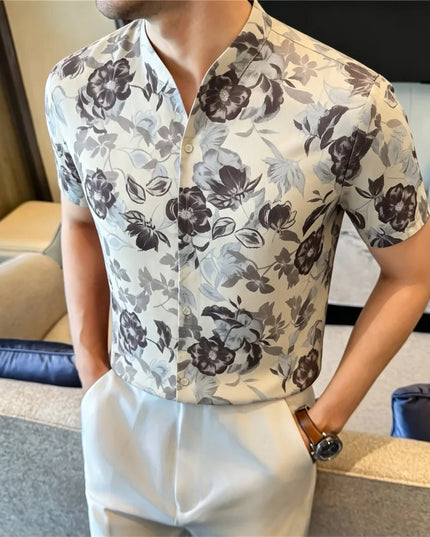 Vintage Men's Shirt with Flower Pattern and Floral Design