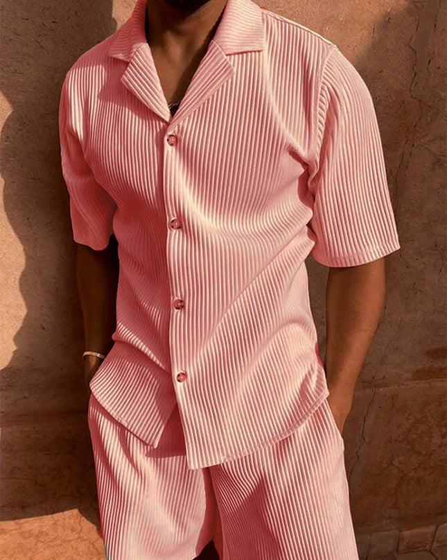 Men's Two-Piece Button-Up Short Sleeve Shirt and Shorts Set