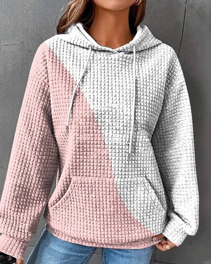 Oversized Women's Hoodie Sweatshirt with Waffle Knit