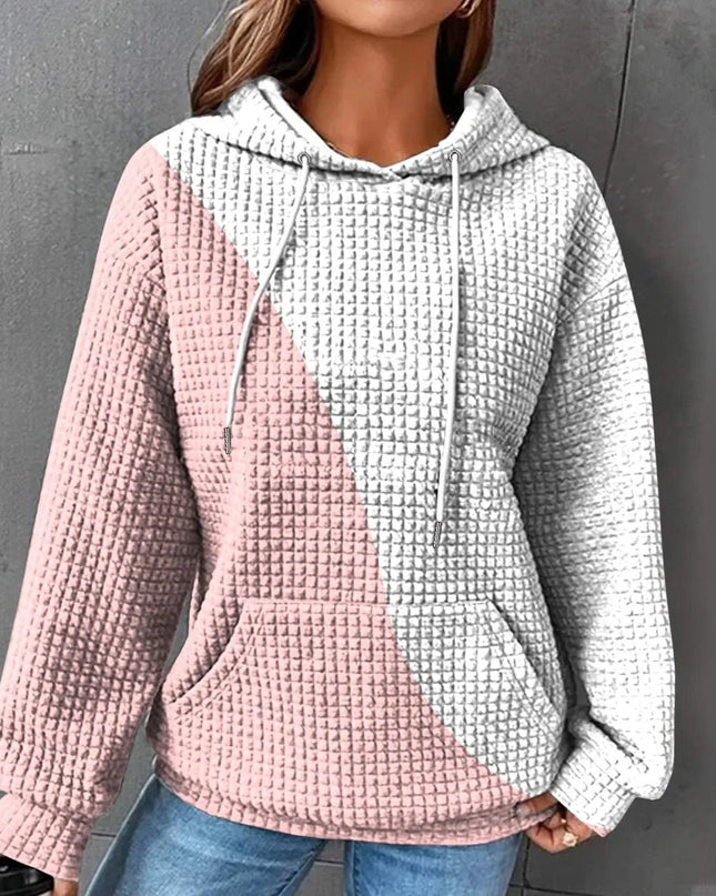 Oversized Women's Hoodie Sweatshirt with Waffle Knit