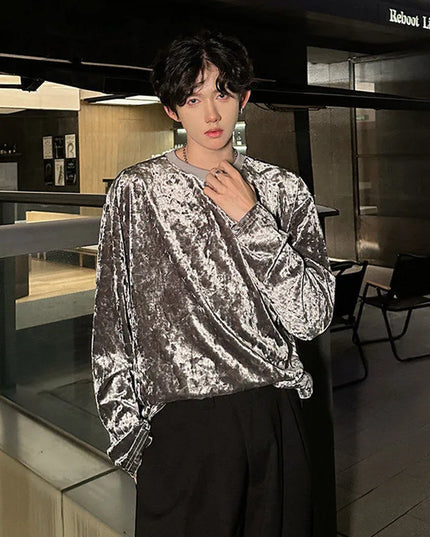 Men's Vintage Velvet Long Sleeve Crew Neck Sweater