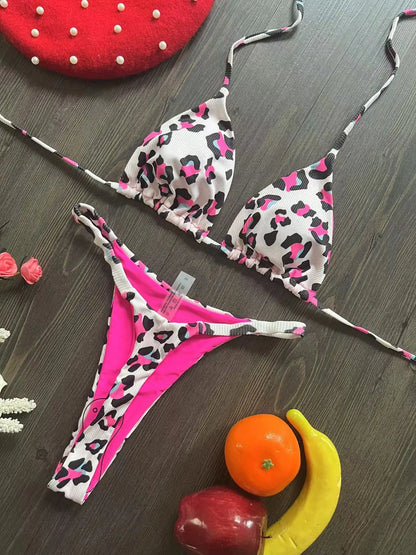 Women's Cherry Print Brazilian Thong Bikini Set - Two Piece
