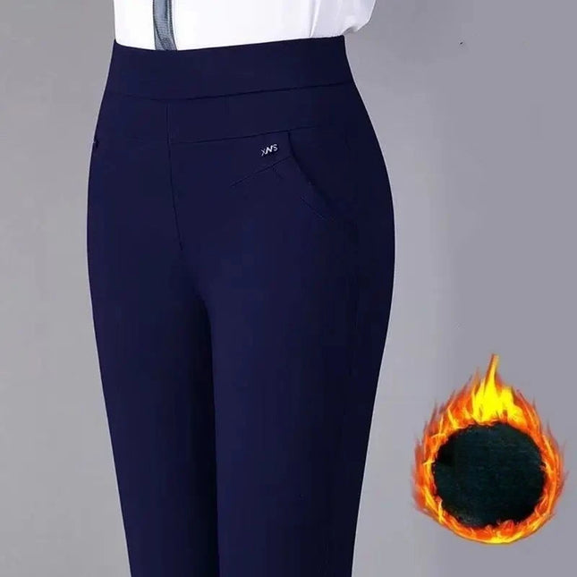Women's Thick Fleece High-Waist Straight Pants with Elastic Waist