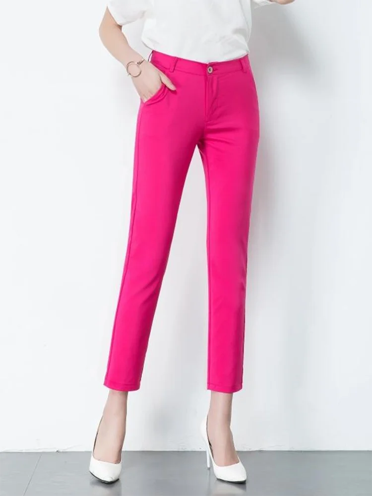 Women's High Waist Slim Slimming Skinny Pencil Pants - Elastic Ankle-Length Trousers
