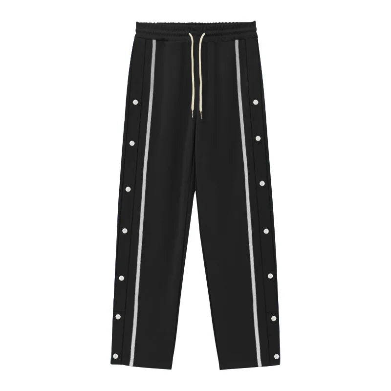 Men's Loose Fit Drawstring Joggers with Side Buttons